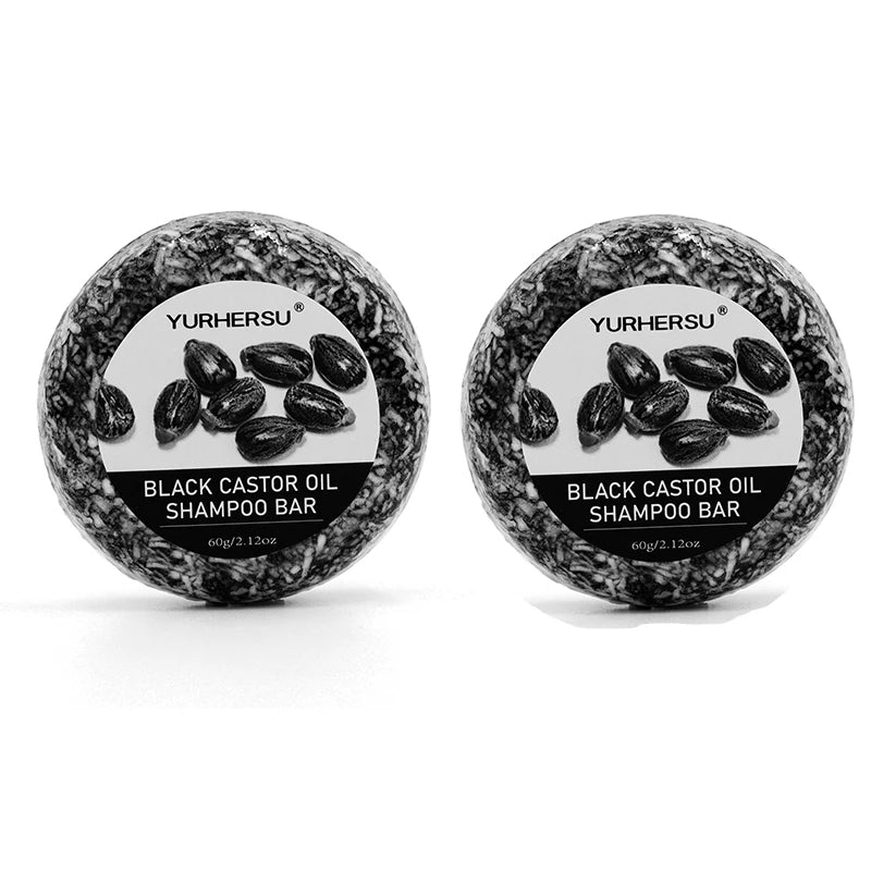 YURHERSU Black Castor Oil Shampoo Bar 2 Pack, 2-in-1 Shampoo and Conditioner Bar with Jojoba & Olive Oil, 2.12 oz Each