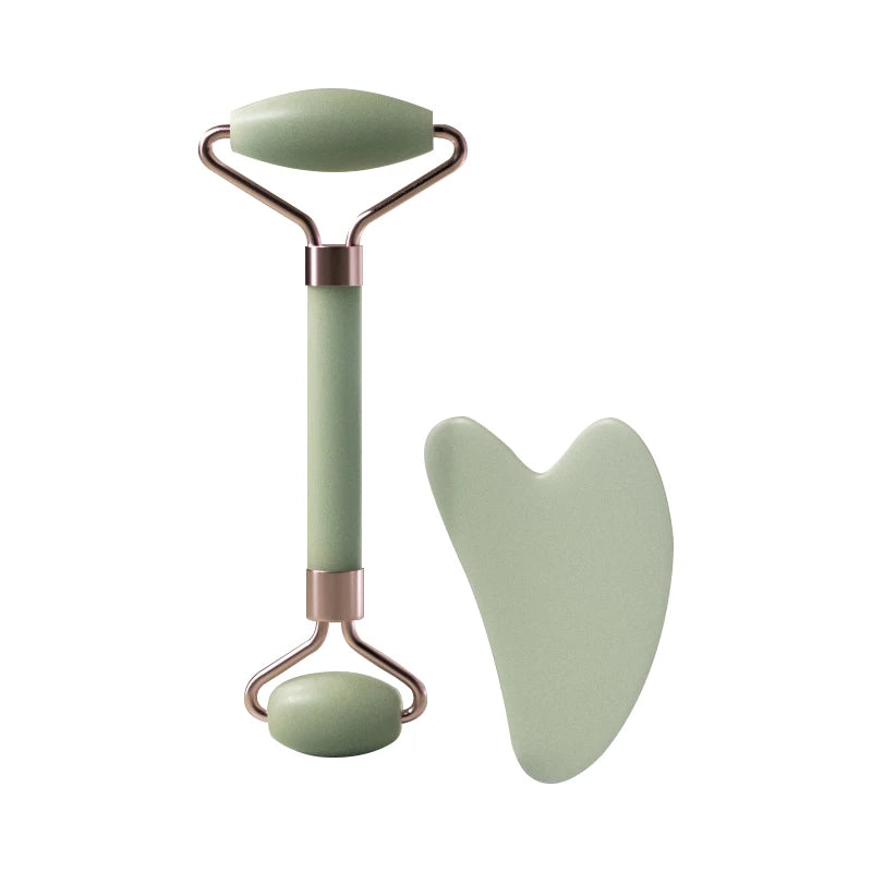 Natural Rose Quartz Facial Roller & Gua Sha - Face Slimming & Lymphatic Drainage