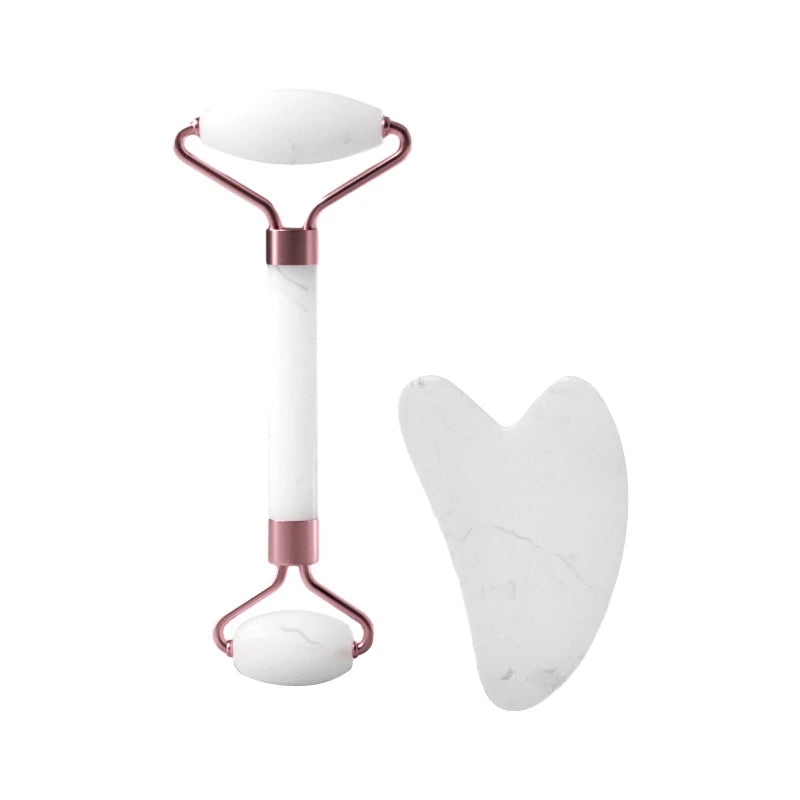 Natural Rose Quartz Facial Roller & Gua Sha - Face Slimming & Lymphatic Drainage