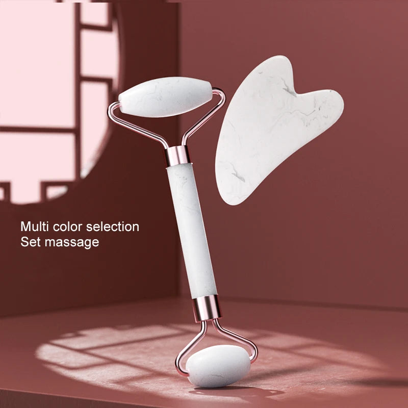 Natural Rose Quartz Facial Roller & Gua Sha - Face Slimming & Lymphatic Drainage