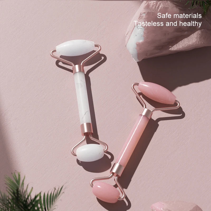Natural Rose Quartz Facial Roller & Gua Sha - Face Slimming & Lymphatic Drainage