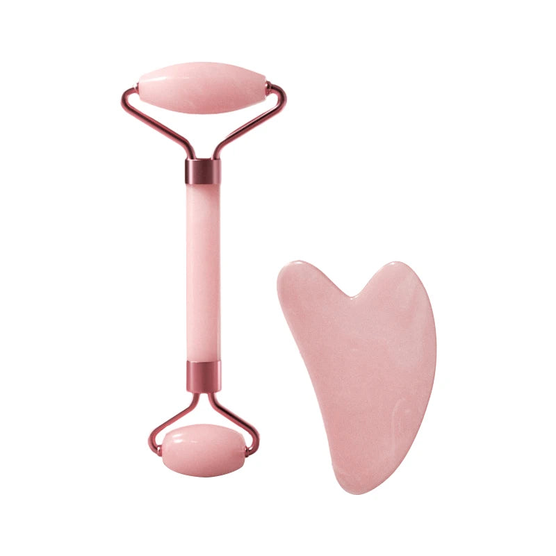 Natural Rose Quartz Facial Roller & Gua Sha - Face Slimming & Lymphatic Drainage