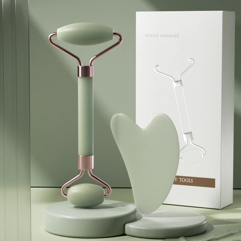 Natural Rose Quartz Facial Roller & Gua Sha - Face Slimming & Lymphatic Drainage