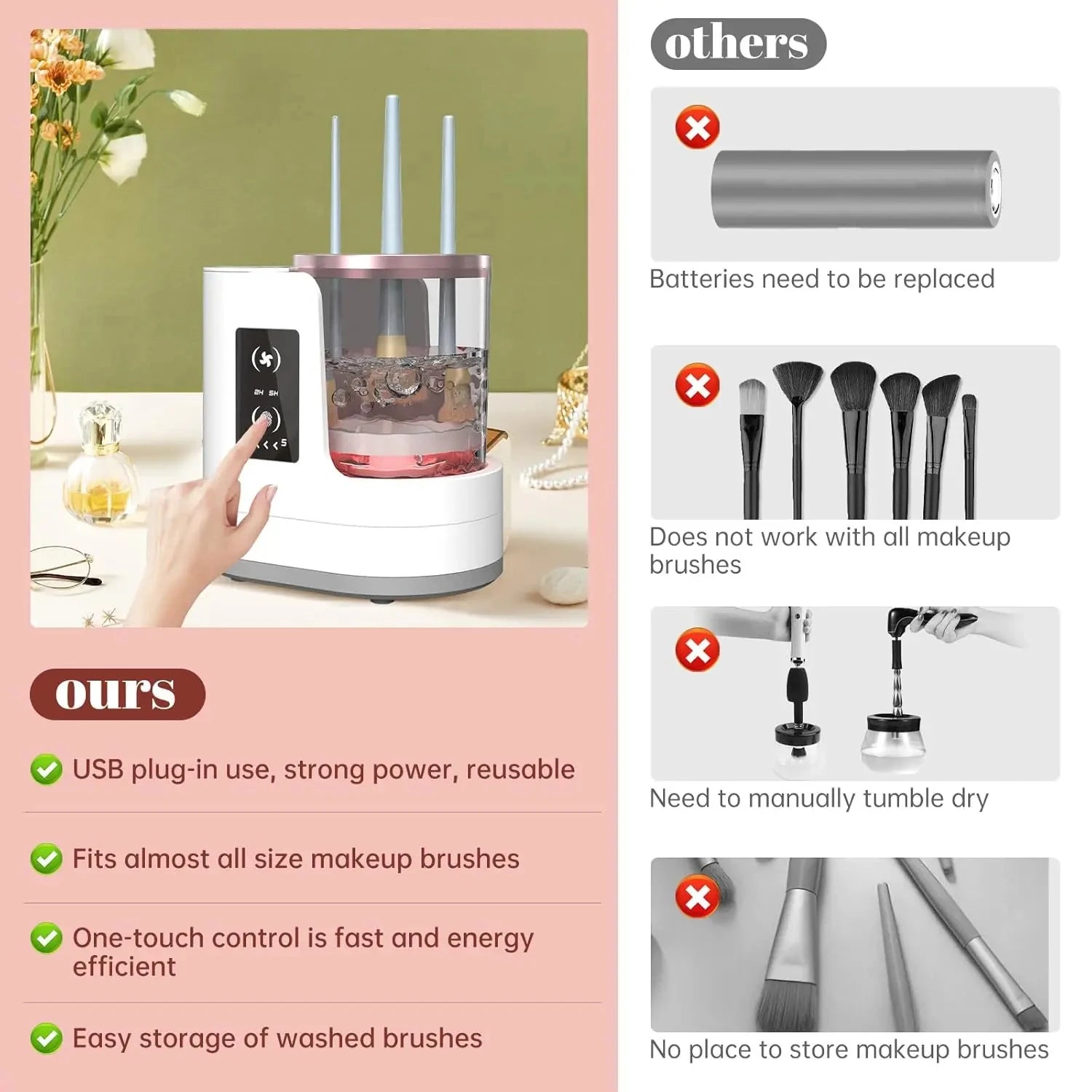 3 IN 1 Electric Makeup Brush Cleaner Machine With Makeup Brush Dryer Mulitfunctional Automatic Cosmetic Brushes Cleaner Tool