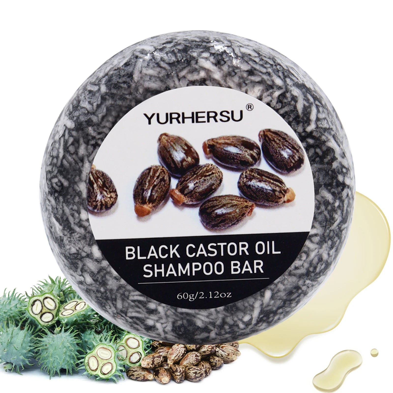 YURHERSU Black Castor Oil Shampoo Bar 2 Pack, 2-in-1 Shampoo and Conditioner Bar with Jojoba & Olive Oil, 2.12 oz Each