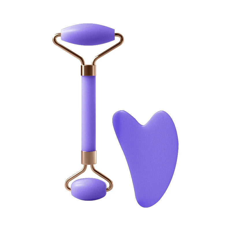 Natural Rose Quartz Facial Roller & Gua Sha - Face Slimming & Lymphatic Drainage